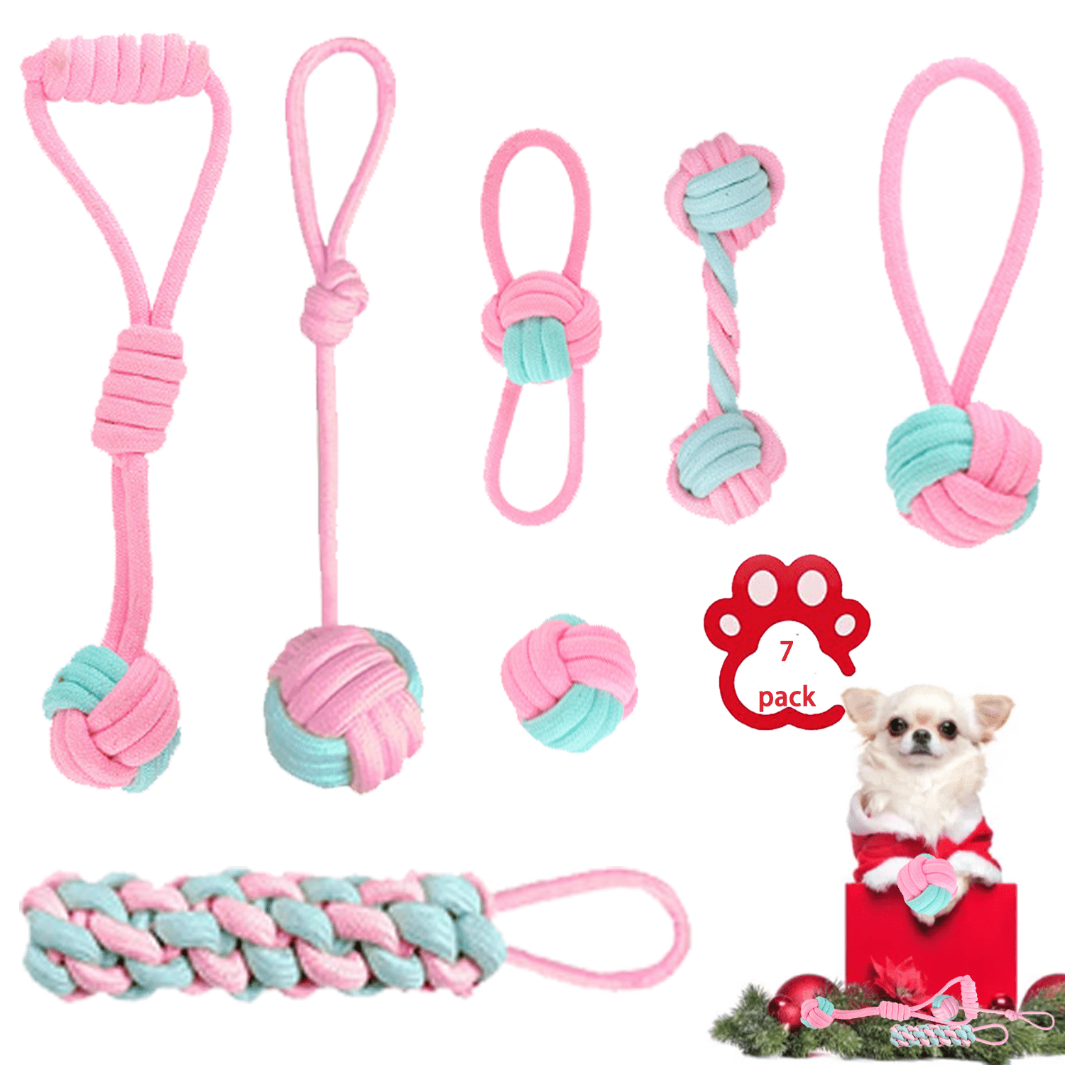 DLDER 7 PCS Puppy Toys,Puppy Chew Toys for Teething Small Dogs Toys for  Puppies 0-6 Months,Pink Cute Rubber Dog Rope Toys for Puppies Anxiety  Relief