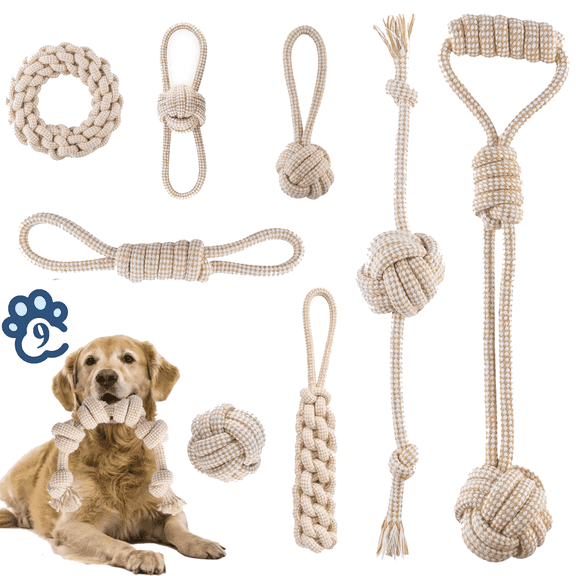 LECHONG Large 9-Piece Chew Toys for Aggressive Chewers, Durable Cotton Rope Dog Toys (9 Pack)
