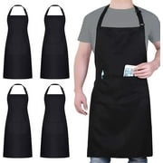 LECHONG Mother's Day 4 Pack Black Aprons with 2 Pockets for Women and Men Chef, Waterproof Adjustable Aprons for Kitchen Cooking, Black