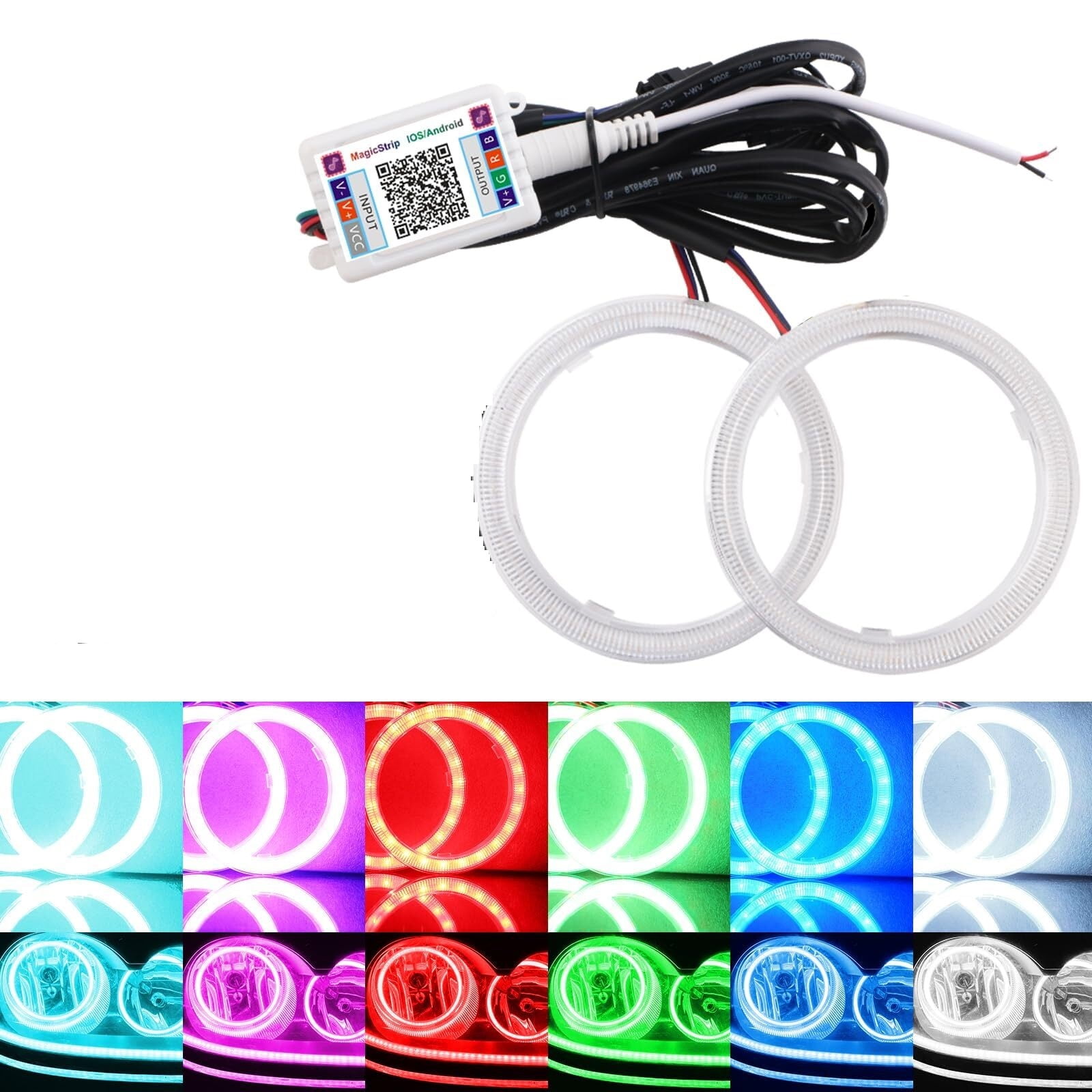 LED 1-pair 60MM 60SMD COB RGB LED Halo Ring Angel Eyes Universal For ...