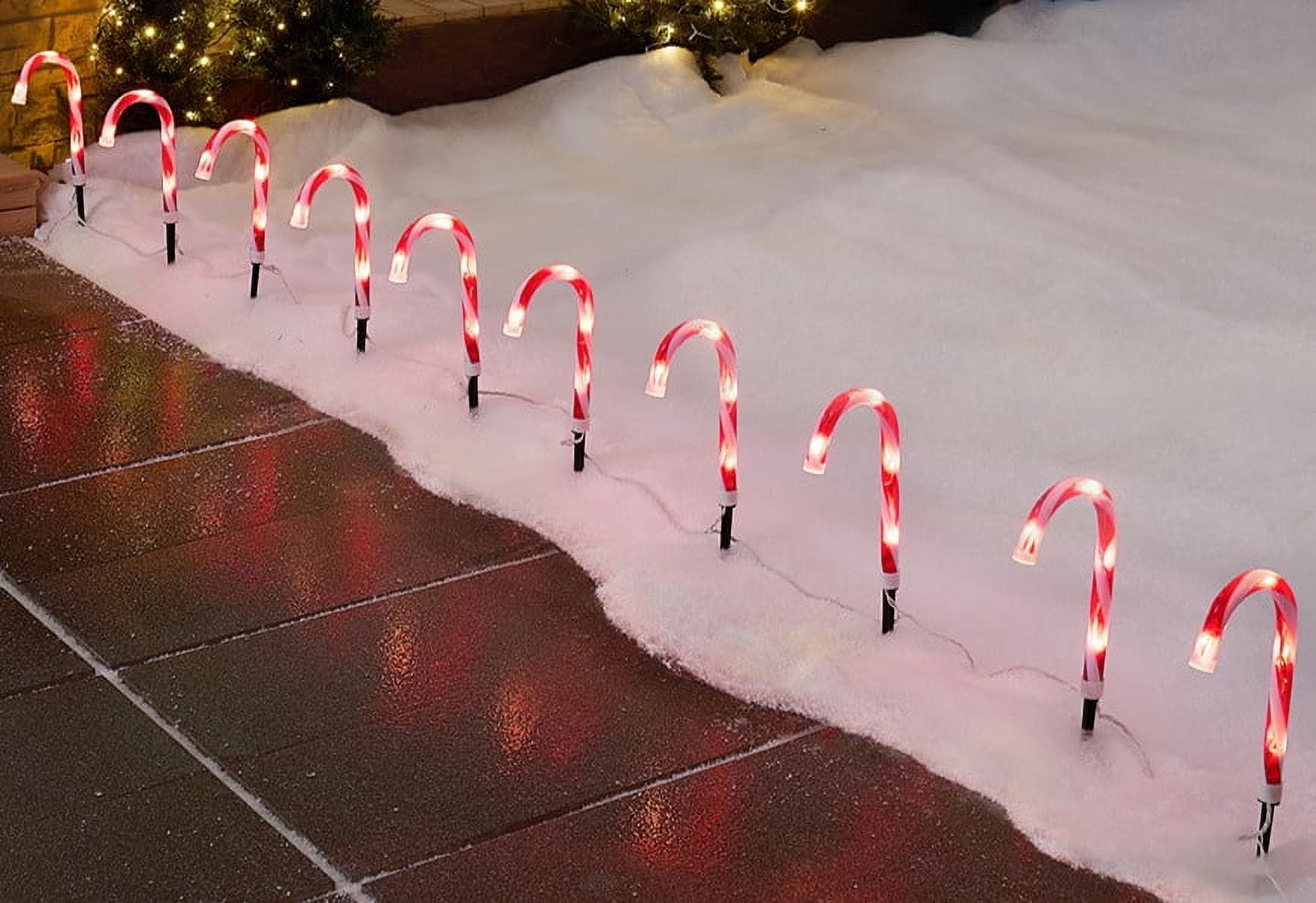 Indoor/Outdoor LED Light-Up Christmas Candy Cane Lawn Stakes, Red and White, 10 Count, by Holiday Time