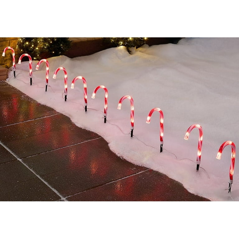 Indoor/Outdoor LED Light-Up Christmas Candy Cane Lawn Stakes, Red