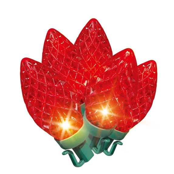 Indoor/Outdoor 100-Count LED Diamond-Cut C9 Christmas Lights, Red, 58.5', Holiday Time