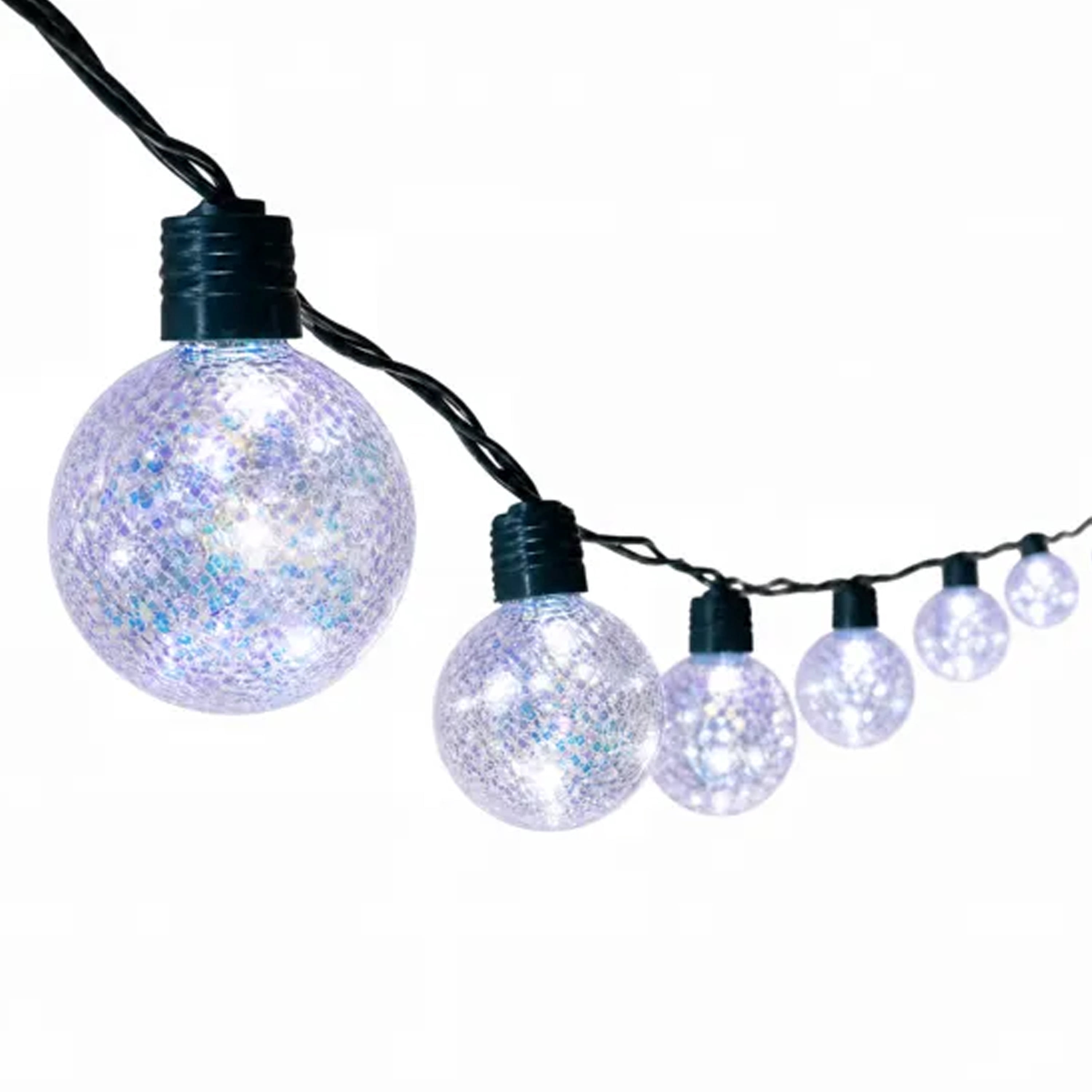 Indoor/Outdoor 10-Count LED 8-Function Glittering G80 Globe Christmas String Lights, Cool White, Green Wire, 13.5', by Holiday Time