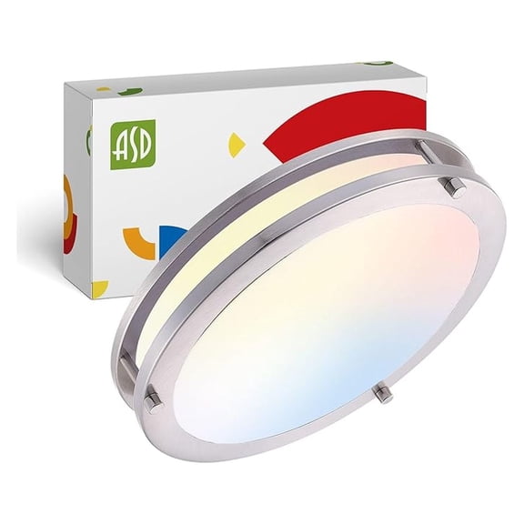LED 12" Round Flush Mount Lighting, Close to Ceiling Light Fixture | 3CCT, Dimmable, , ETL Listed | 20W 1580LM 3000-5000K 100-277V | Low Profile Double Ring Lamp |