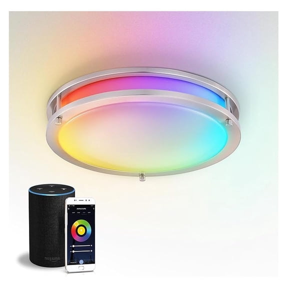 LED 14" Round Flush Mount Lighting, Close to Ceiling Light Fixture | Smart, Multicolor, Dimmable, ETL Listed | 21W 1429LM RGB-2700-6500K 120V | Low Profile Double Ring Lamp |