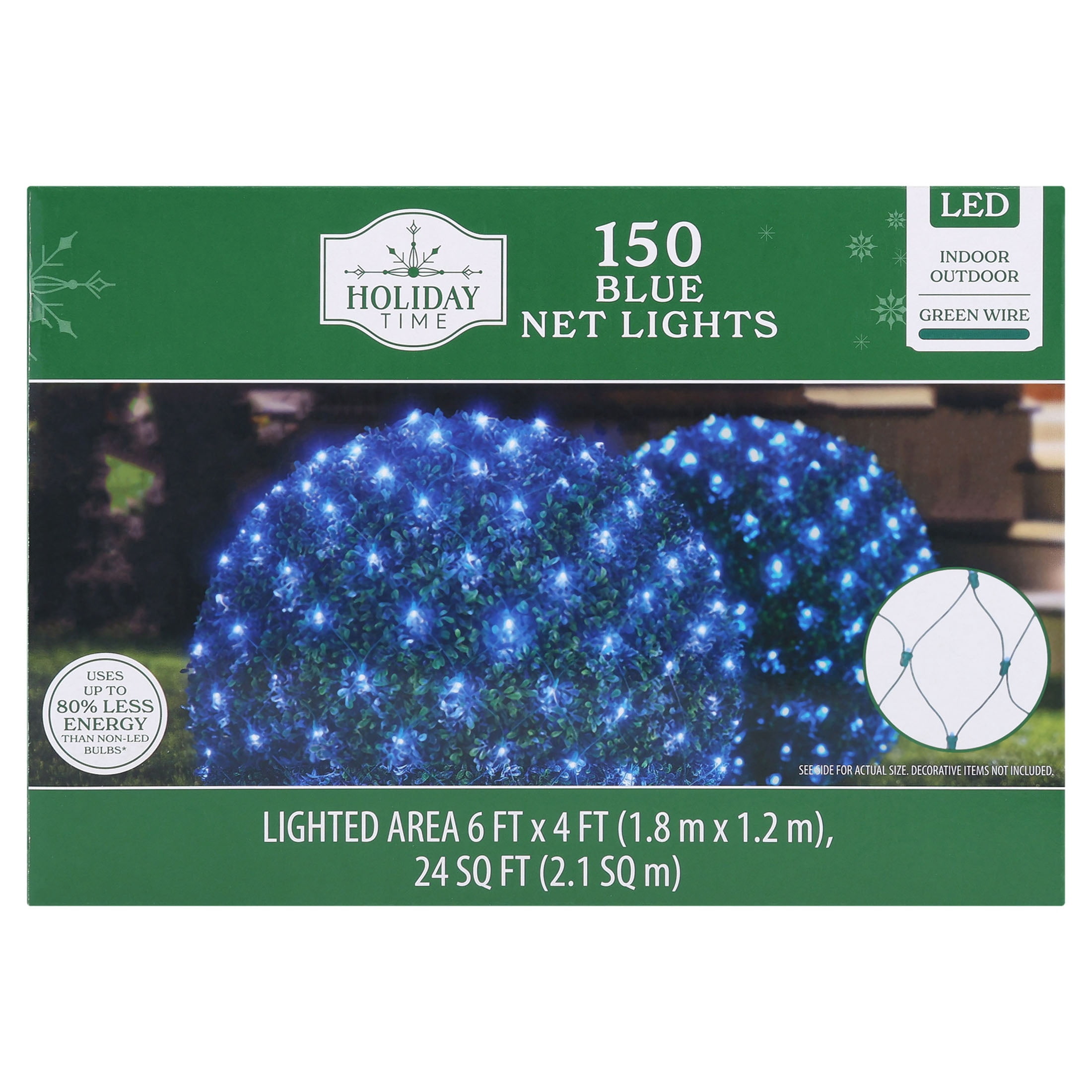 Indoor/Outdoor 150-Count LED Christmas Net Lights, Blue, Green Wire, 6' x 4', by Holiday Time