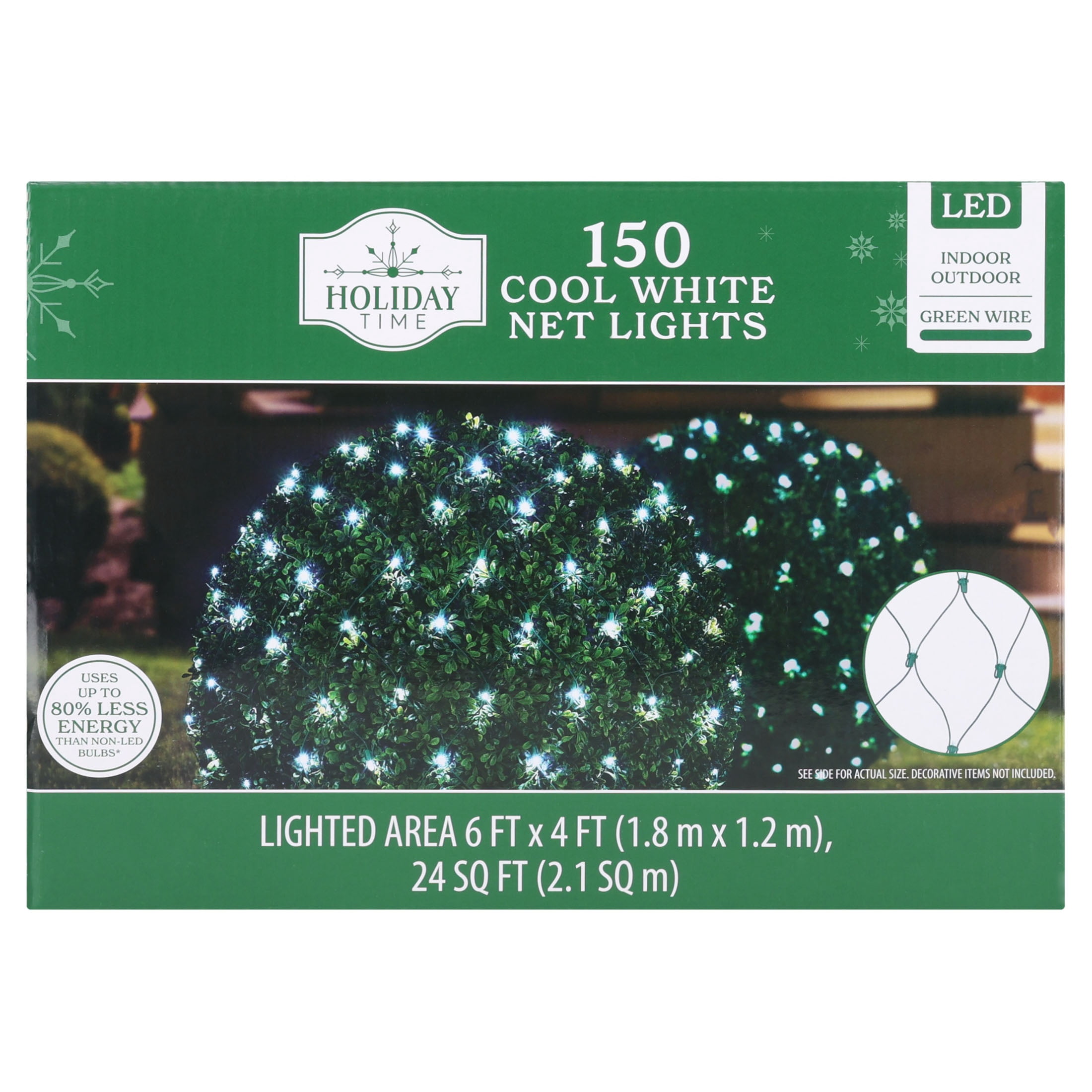 Indoor/Outdoor 150-Count LED Christmas Net Lights, Cool White, Green Wire, 6' x 4', by Holiday Time