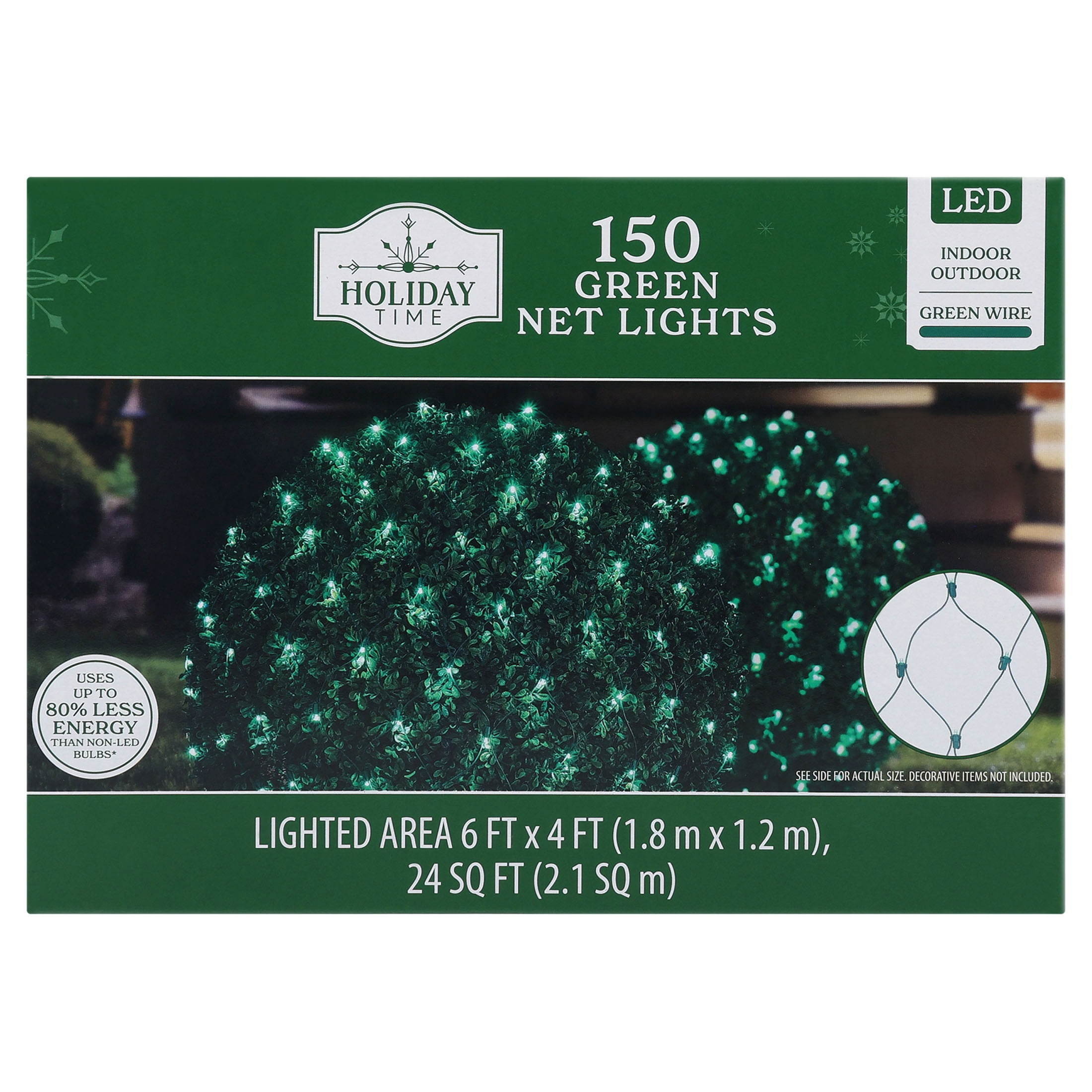 Indoor/Outdoor 150-Count LED Christmas Net Lights, Green, Green Wire, 6' x 4', by Holiday Time