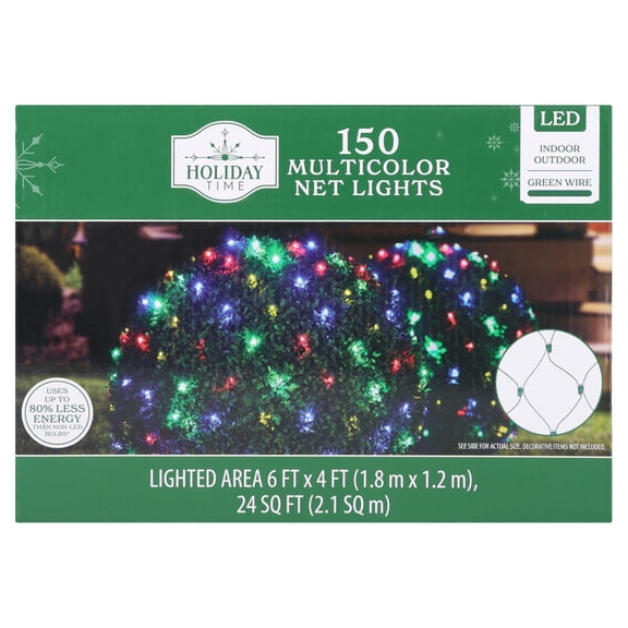 Indoor/Outdoor 150-Count LED Christmas Net Lights, Multicolor, Green Wire, 6' x 4', by Holiday Time