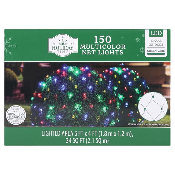 Indoor/Outdoor 150-Count LED Christmas Net Lights, Multicolor, Green Wire, 6' x 4', by Holiday Time
