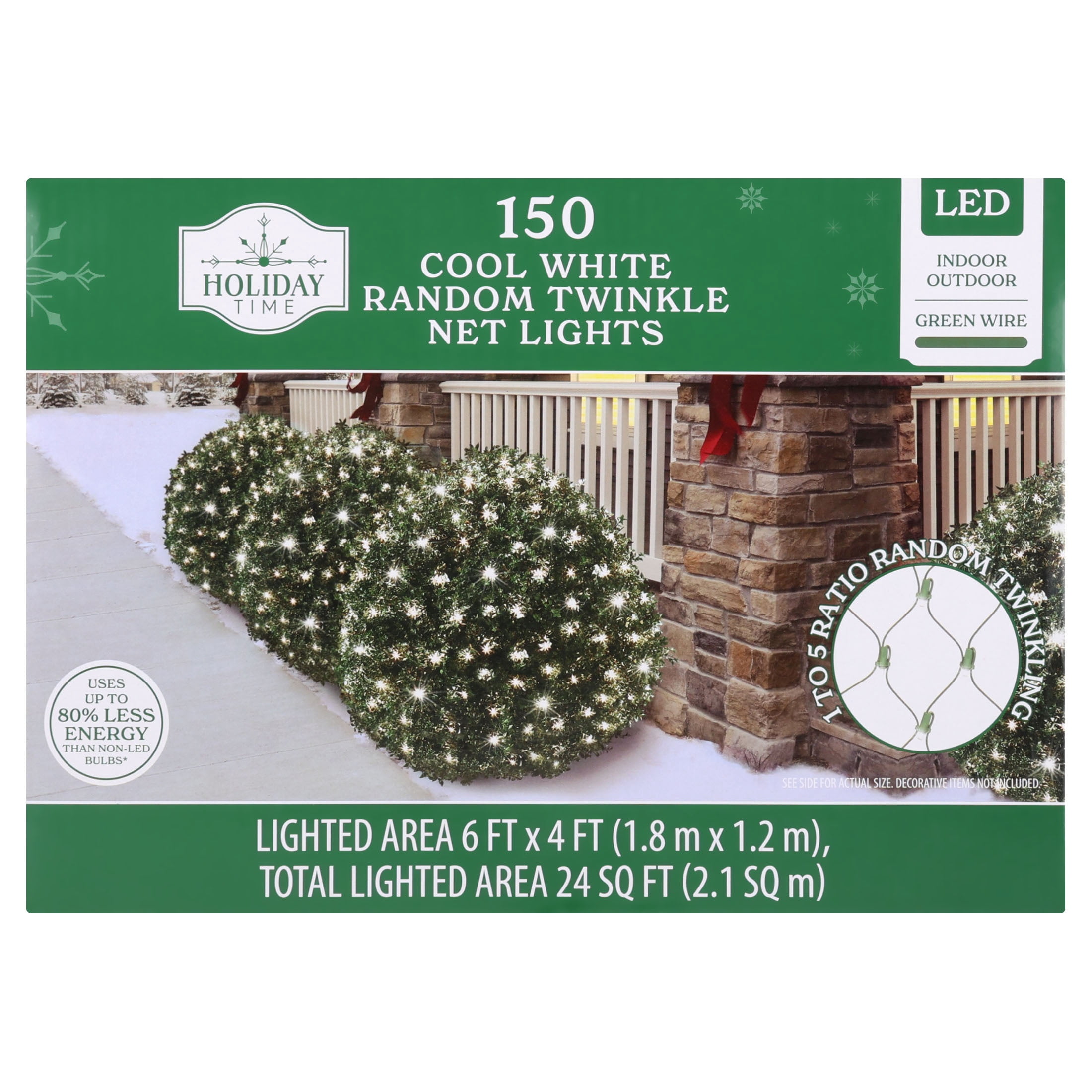 Indoor/Outdoor 150-Count LED Random Twinkle Christmas Net Lights, Cool White, Green Wire, 6' x 4', by Holiday Time