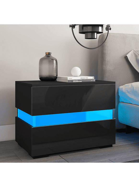 LED 2-Drawer Nightstand, Bedside Table with RGB LED Backlights, Bedroom Home Furniture