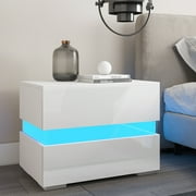 STONEWAY LED 2-Drawer Nightstand, Bedside Table with RGB LED Backlights, Bedroom Home Furniture