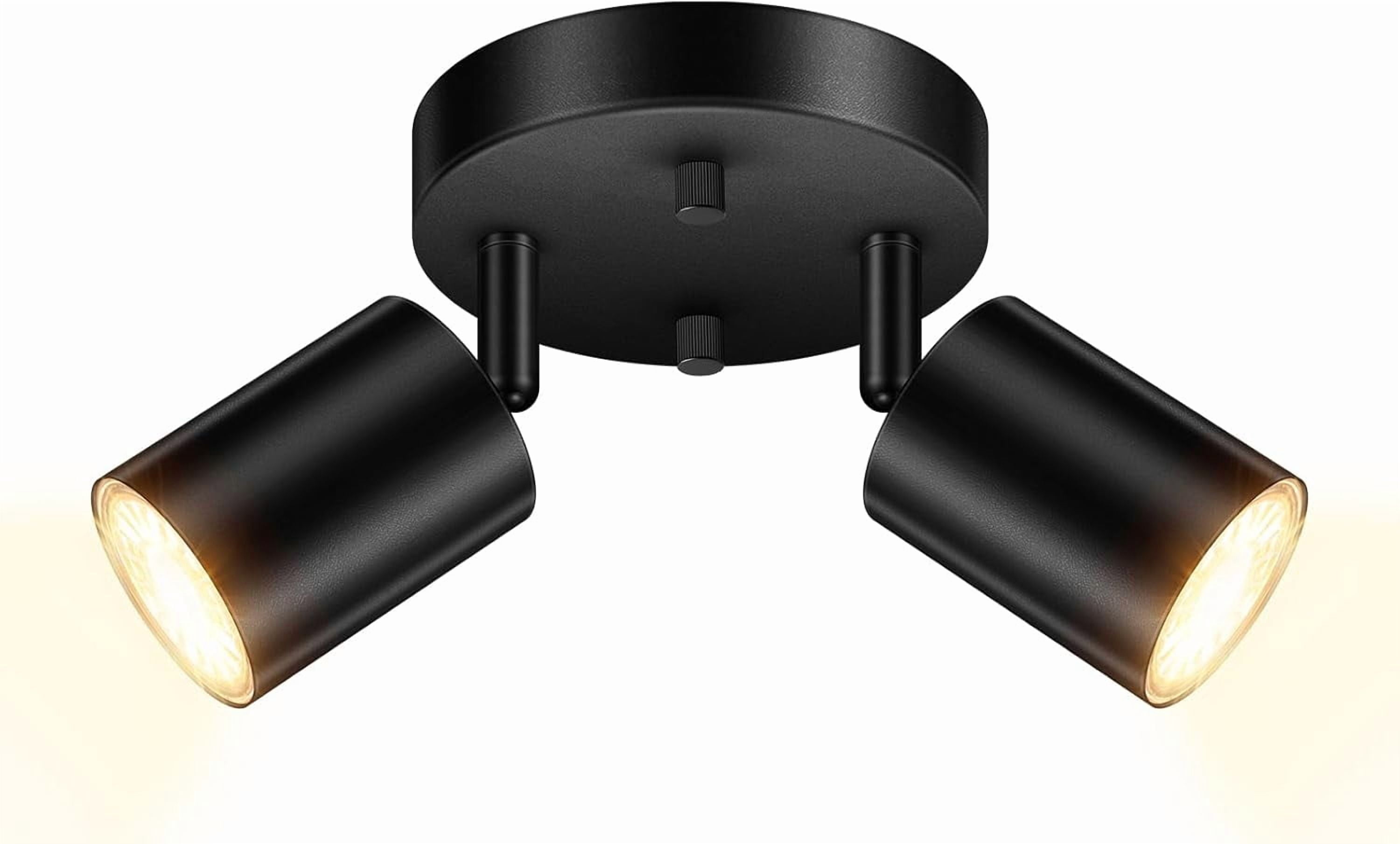 LED 2 Light Track Lighting Kit, Fixtures, Black Round Ceiling Spot Lighting, Flexibly Rotatable Head for Kitchen, Living Room, Bedroom, GU10 Bulb Not Included