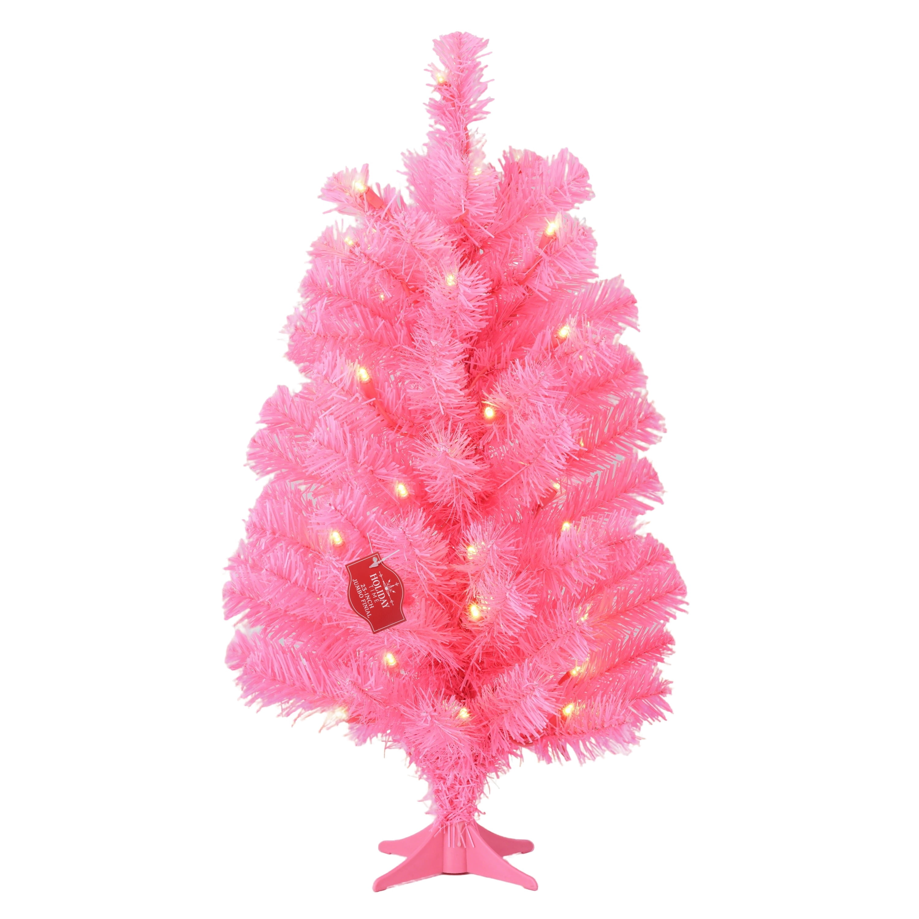 2' Small Pre-Lit Pink Artificial Christmas Tree with 35 Warm White LED Lights and Stand, by Holiday Time