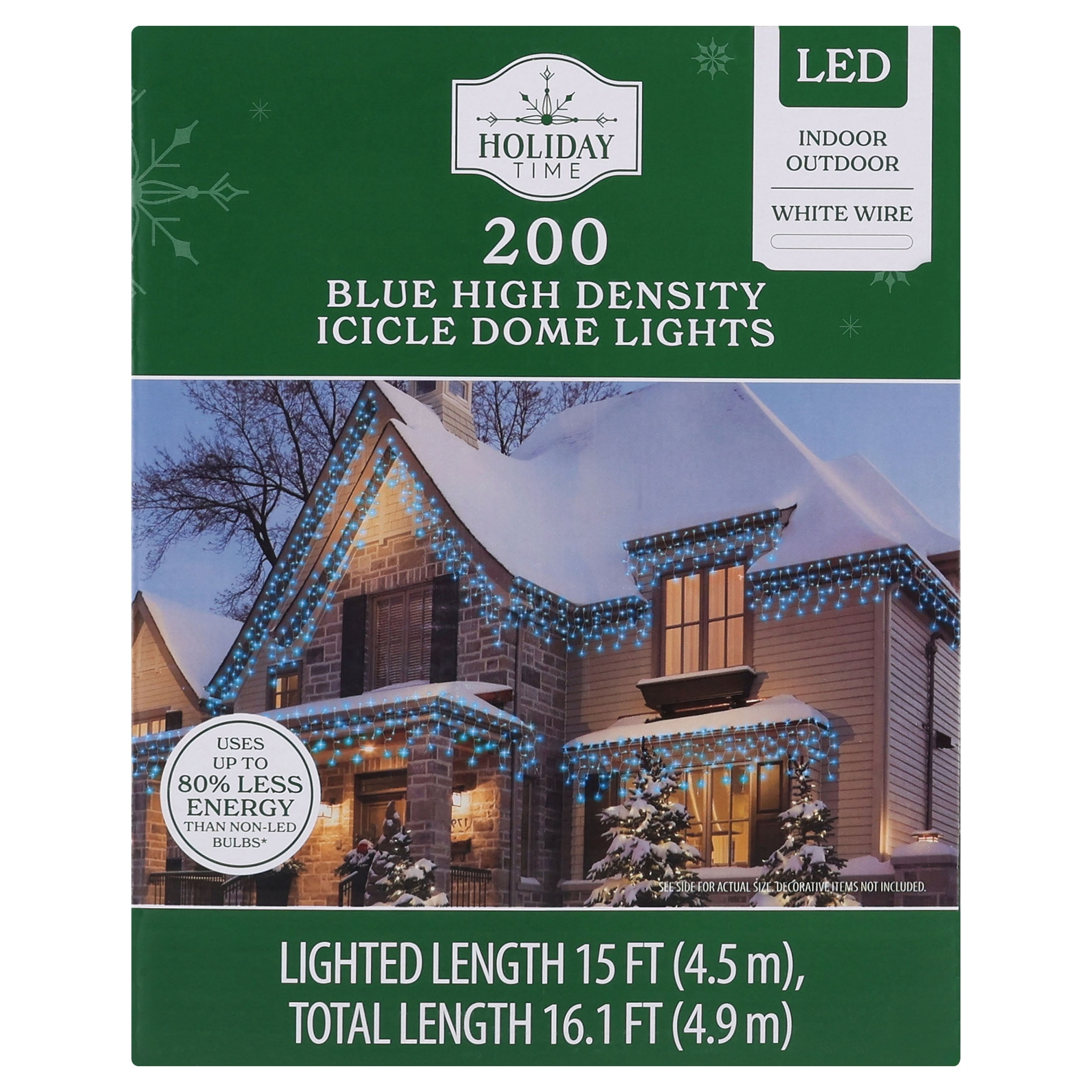 Indoor/Outdoor 200-Count LED High Density Christmas Icicle Lights, Blue, White Wire, 15', by Holiday Time