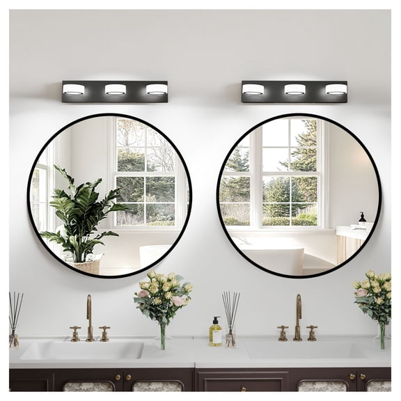 LED 21 Inch Vanity Light, 3 Light Black Base Bathroom Wall Sconce, Round Acrylic Modern Fixture