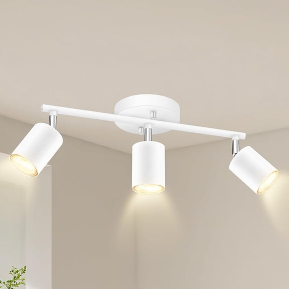 LED 3 Light Track Lighting Kit, White 3 Way Ceiling Spot Lighting, Flexibly Rotatable Light  for Kitchen, Living Room, Bedroom, GU10 Bulb Not Included