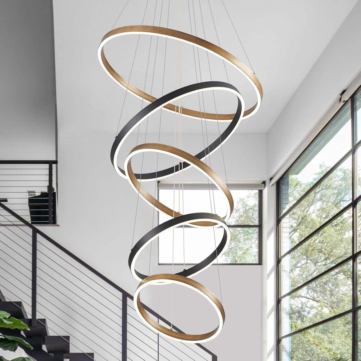 LED 3-Ring Chandelier Black Gold Chandelier Light Fixture Dimmable ...