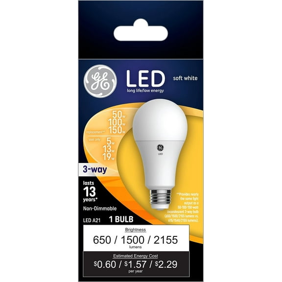 LED 3-Way Light Bulb, Soft White, A19 Medium Base, 5/12/17 Watt