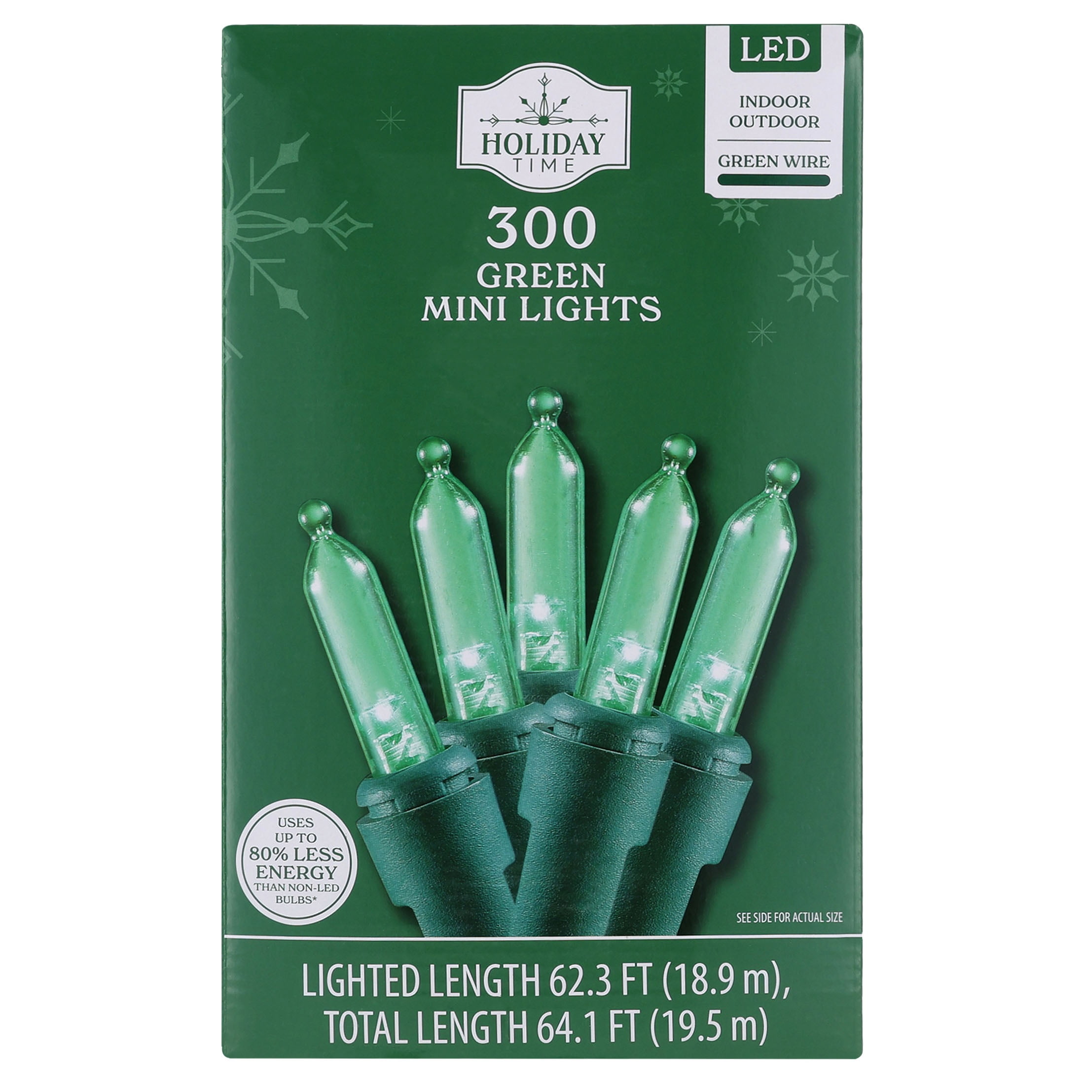 Indoor/Outdoor 300-Count LED Mini Christmas String Lights, Green, Green Wire, 62.3', by Holiday Time