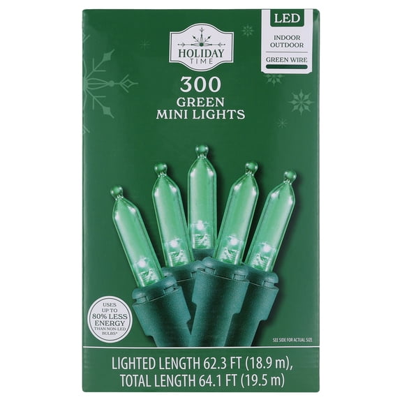 Indoor/Outdoor 300-Count LED Mini Christmas String Lights, Green, Green Wire, 62.3', by Holiday Time