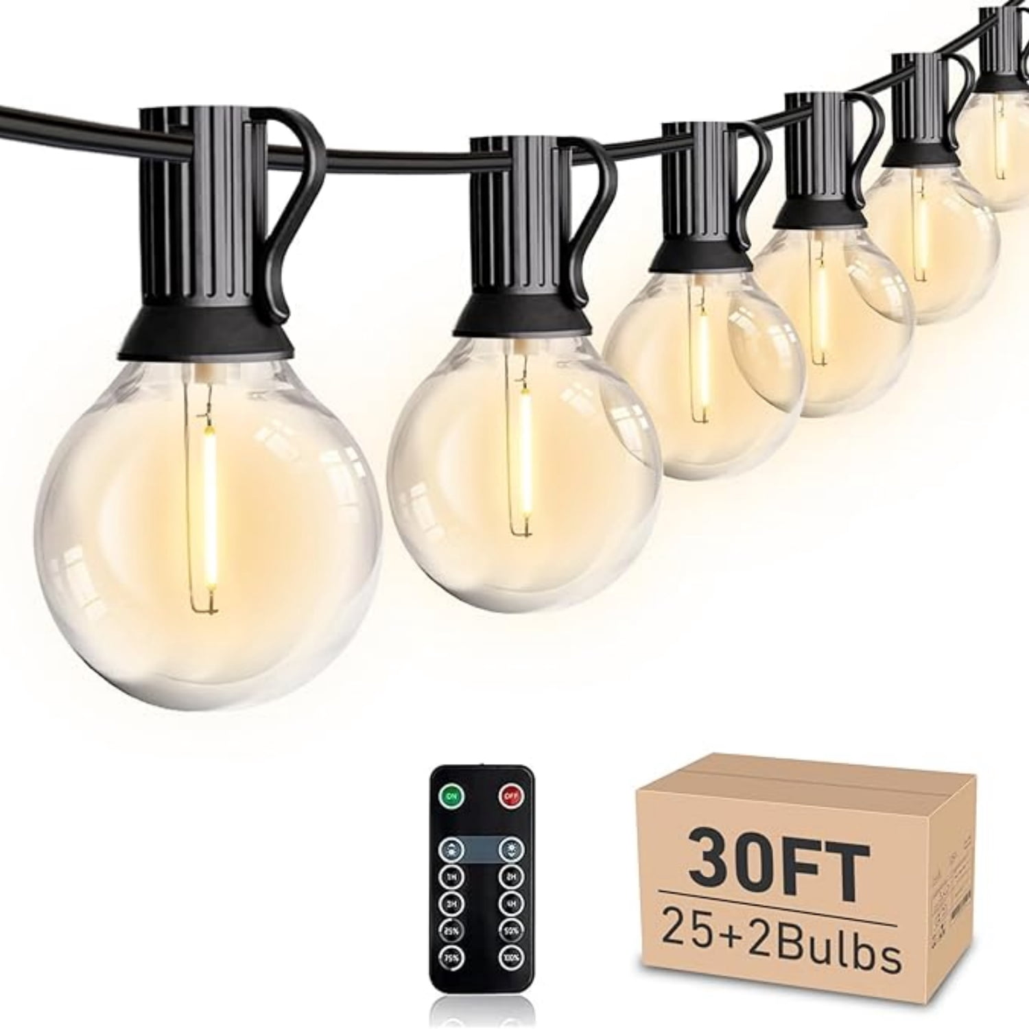 LED 30FT Outdoor String Lights with Remote Waterproof Patio Lights 27 Dimmable G40 Bulbs, Outdoor Globe String Lights D rative Backyard Bistro Garden Balcony Cafe Lights
