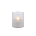 thumbnail image 1 of LED 4.25"D X 4.48"H Outdoor Candle in Frosted Glass. Next Gen LED Flame Patented Technology w/ Adjustable Brightness & Remote Control. 2 C Batteries (Not Included). Multi Timer Function, 4, 6 & 8 hr, 1 of 2