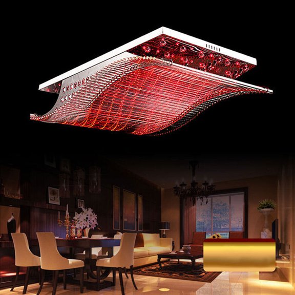 LED 4-Colors Remote Control Pendant Light Ceiling Lamp K9 Crystal Chandelier New