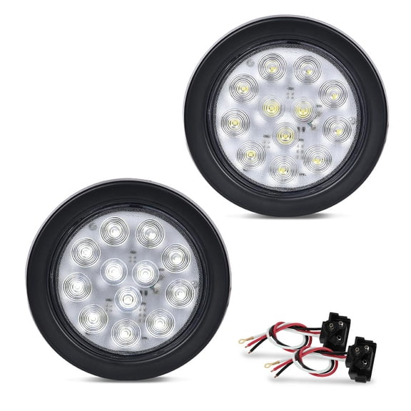 LED 4 Inch Round Reverse Backup Tail Lights Truck Trailer Lamps 2PCS Fit for Trucks Trailers Tractors Semi-Trailer Dump Truck Bus Boat Clear Lens
