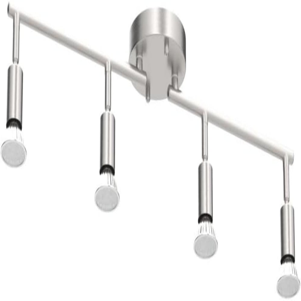 LED 4 Light Track Kit, Matt Nickel 4-Way Ceiling Spot Lights, Flexibly Rotatable Heads, Modern Track Light Included - 4 x LED GU10 Bulbs (4W, Daylight White 5000K, 400lm)