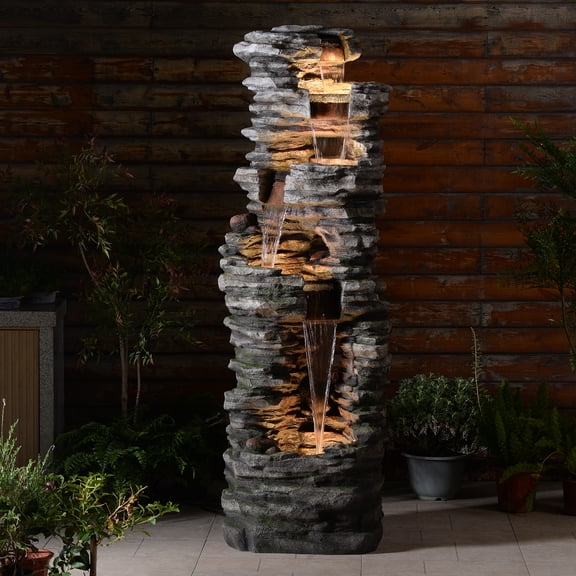LED 4-Tier Stacked Rock Water Fountain