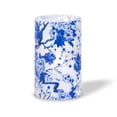 thumbnail image 1 of LED 5"D X 8"H Hand-Poured Wax Candle w/ Blue Floral Design. Next Gen LED Flame Patented Technology w/ Adjustable Brightness Control. 2 C Batteries (Not Included). Multi Timer Function, 4, 6 & 8 hr, 1 of 2