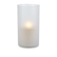 thumbnail image 1 of LED 5"D X 9"H Outdoor Candle in Frosted Glass. Next Gen LED Flame Patented Technology w/ Adjustable Brightness & Remote Control. 2 C Batteries (Not Included). Multi Timer Function, 4, 6 & 8 hr, 1 of 2