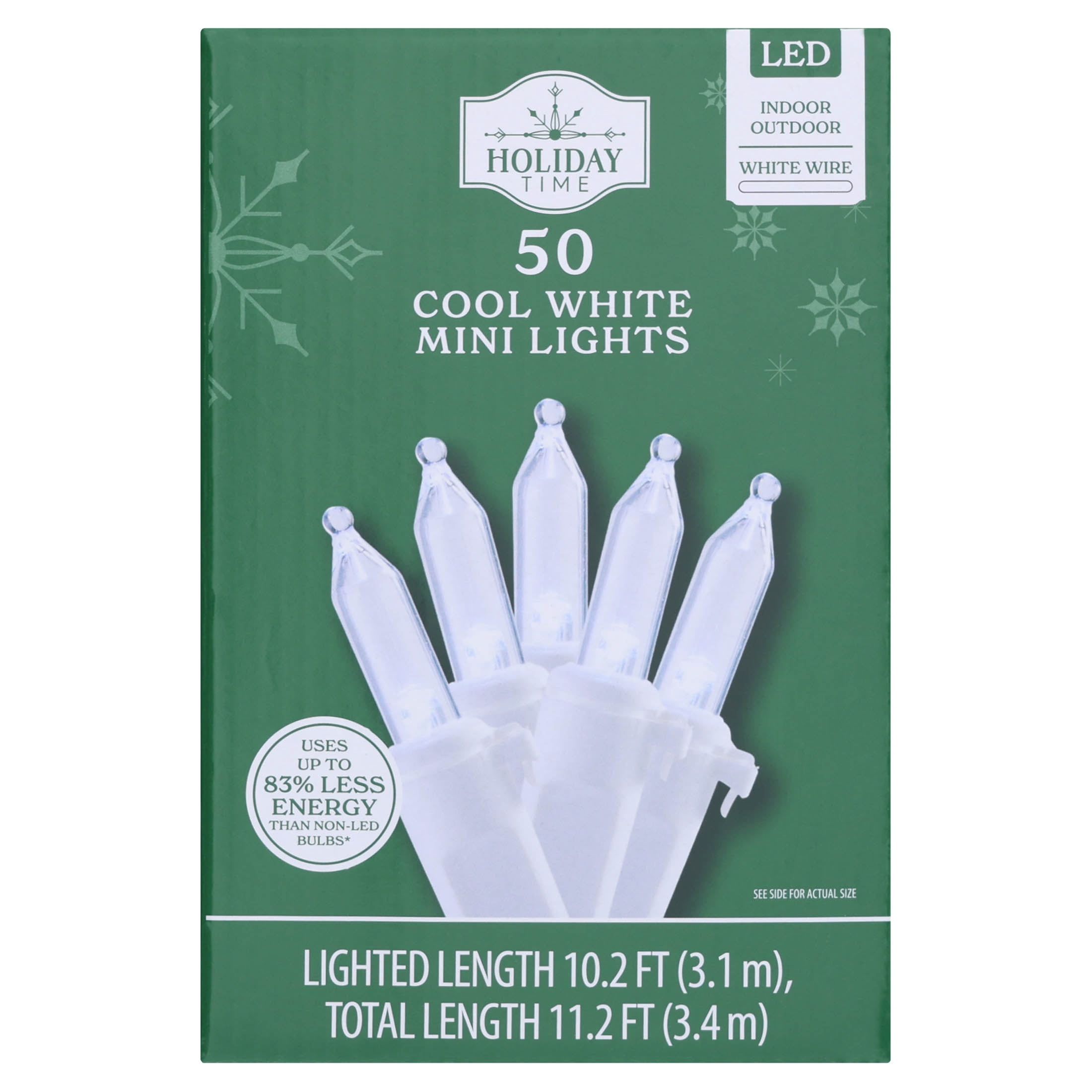 Indoor/Outdoor 50-Count LED Mini Christmas String Lights, Cool White, White Wire, 10.2', by Holiday Time