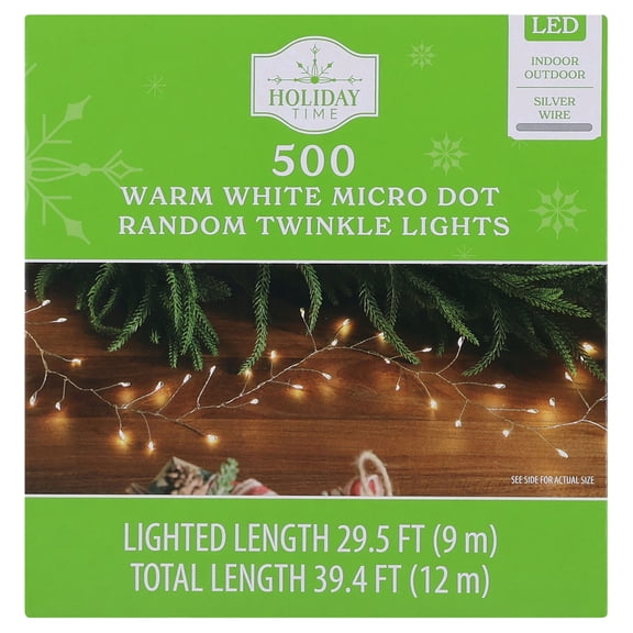 Indoor/Outdoor 500-Count LED Random Twinkle Micro Dot Christmas String Lights, Warm White, Silver Wire, 29.5', by Holiday Time