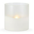 thumbnail image 1 of LED 6"D X 6"H Hand-Poured Wax Candle In Frosted Glass. Next Gen LED Flame Patented Technology w/ Adjustable Brightness Control. 2 C Batteries (Not Included). Multi Timer Function, 4, 6 & 8 hour., 1 of 3