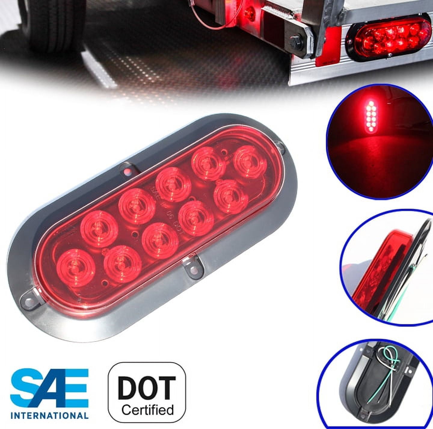 LED 6" Surface Mount Oval Red Brake Stop Turn Tail Marker Signal Light for Truck Trailer Tractor DOT SAE Approved