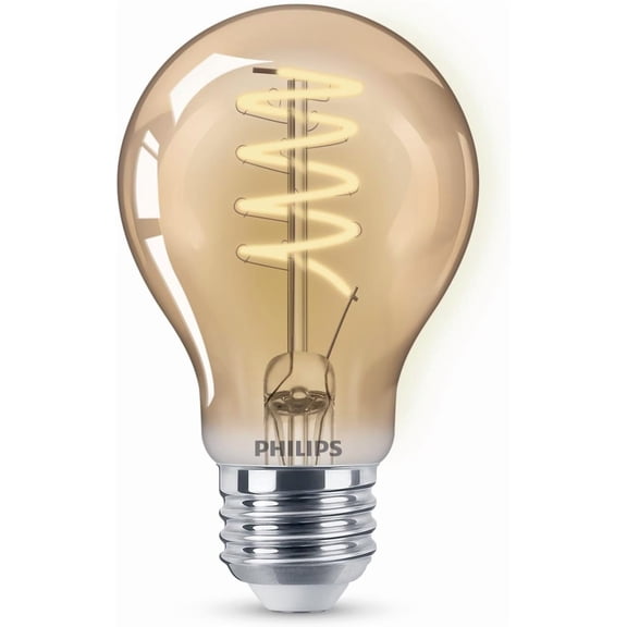 LED 60W A19 1-Pack Vintage Edison Spiral Amber (2000K) 400 Lumen (6.5W = 60W) Dimmable Flicker-Free Light Bulb