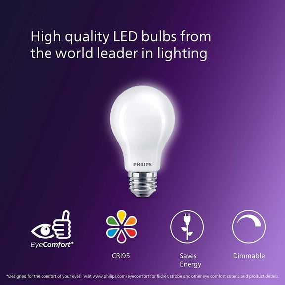 LED 60W A19 4-Pack Ultra Definition Daylight (5000K) 800 Lumen (8W = 60W) Dimmable Frosted Flicker-Free Light Bulbs