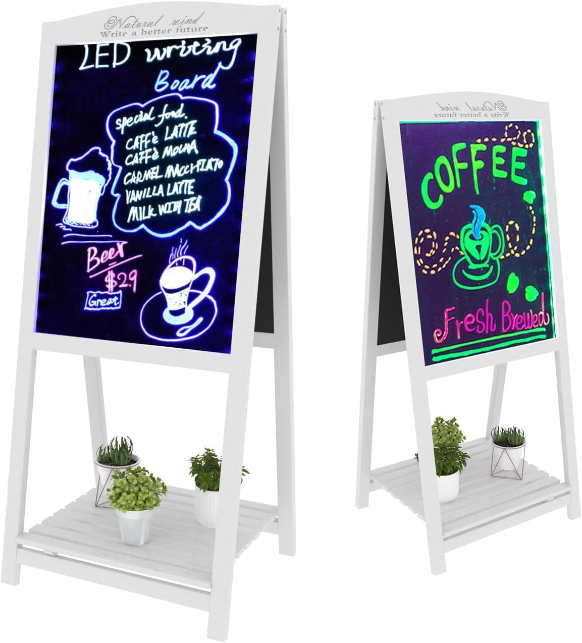 LED AFrame Drawing Chalk Board, Large Dry Erase Neon Sign with Stand Message Chalkboard