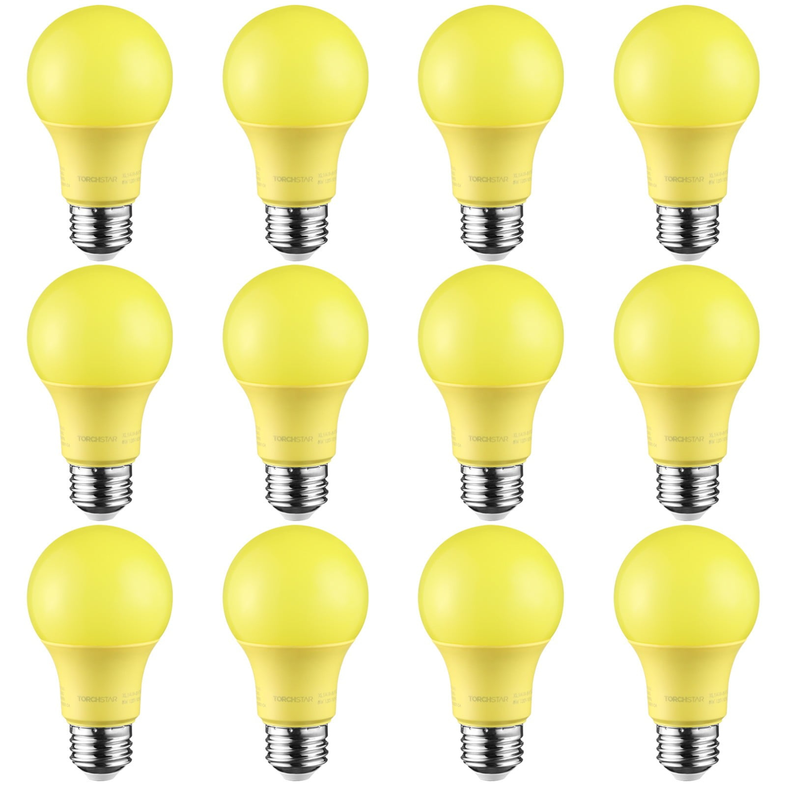 LED A19 Yellow Bulbs, 8W (40W Equivalent) Light Bulb, E26/E27 Base, Outdoor Bug Free Lights for Porch, Patio, Backyard, Entry Way, Pack of 12