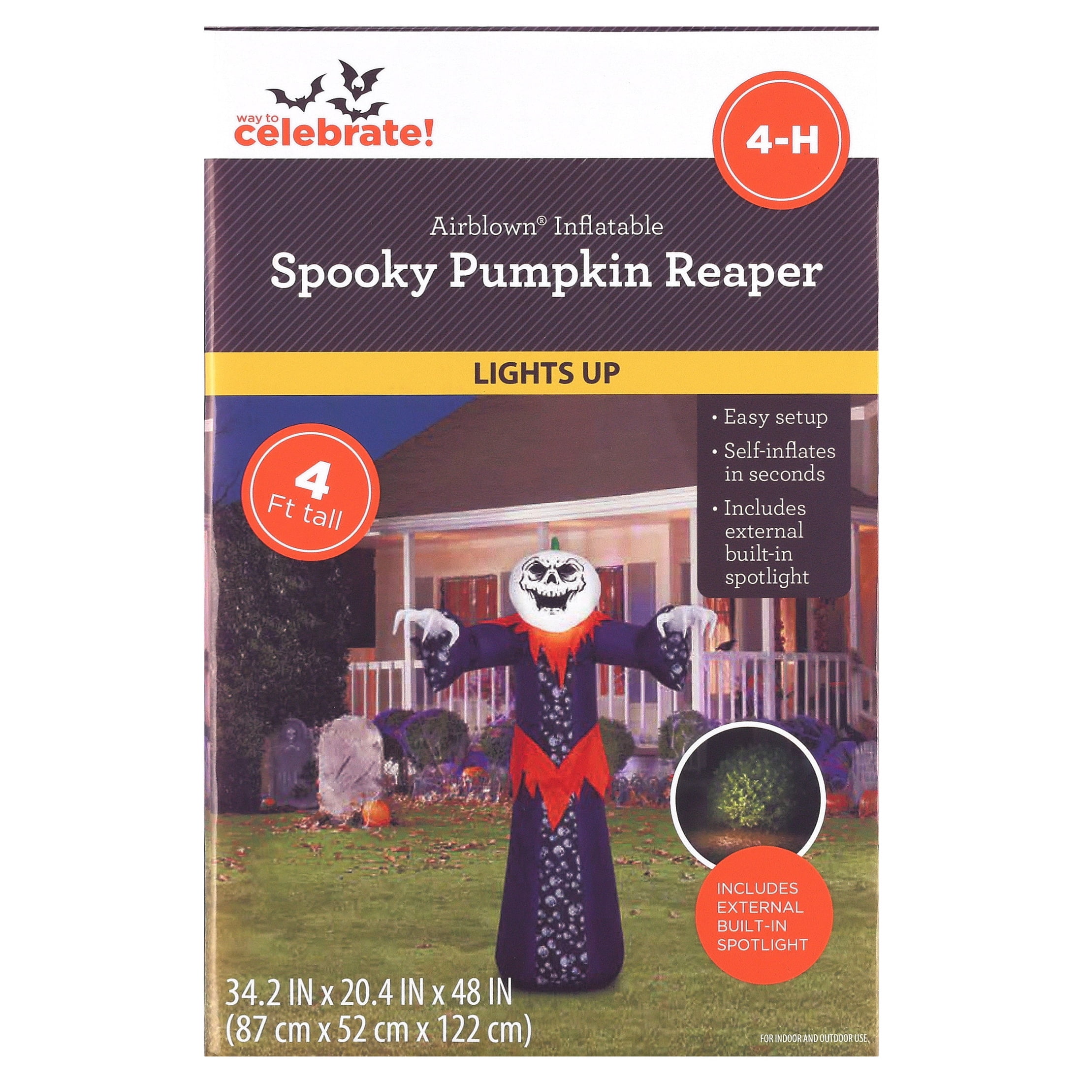 Spooky Pumpkin Reaper Airblown Yard Inflatable, Multicolor, 4', Halloween by Way To Celebrate