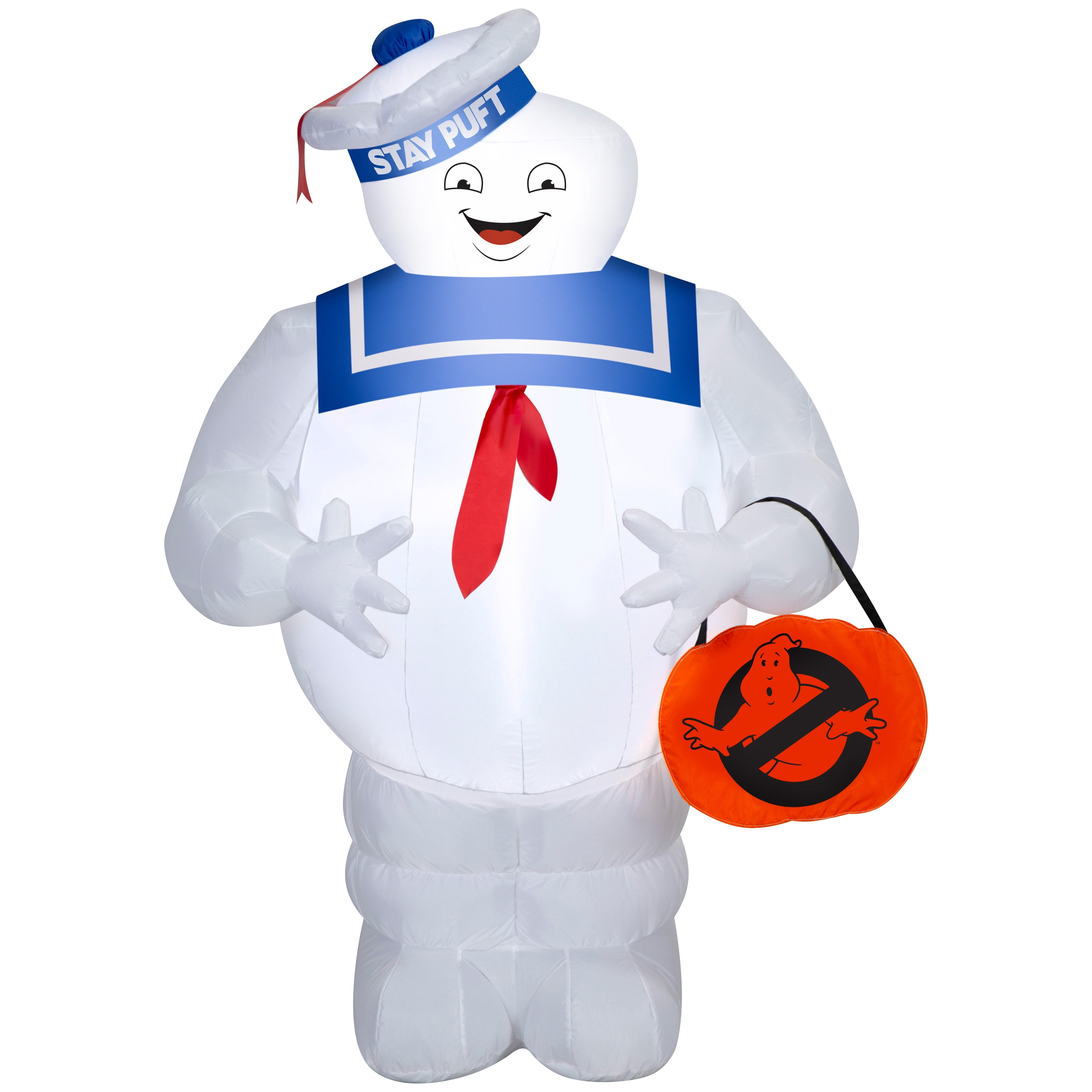 Airblown Halloween Yard Inflatables Light Ghostbusters Stay Puft Marshmallow Man with Pumpkin Tote Sony, 5 ft