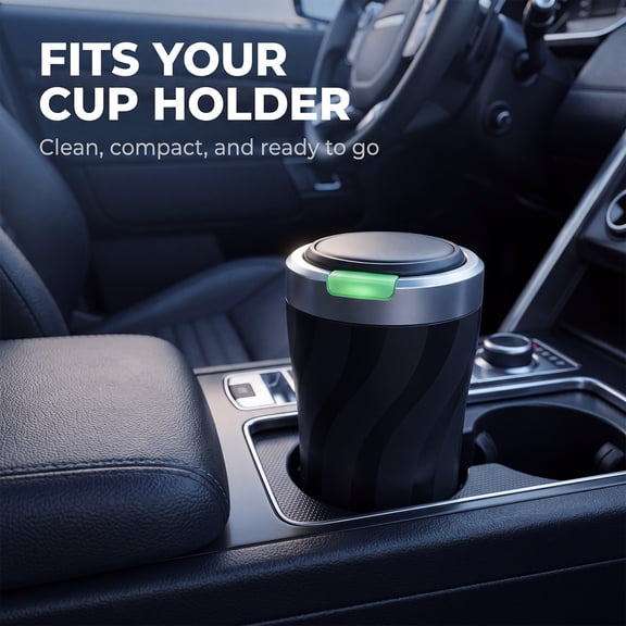 Auto Opening Car Ashtray, LED Light & Sealed Cover, Fire Resistant ABS, Black Glowing Style