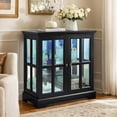 thumbnail image 1 of LED Accent Curio Cabinet with 7 Color Lights for Collectibles, 32" H Storage Cabinet with Tempered Glass Doors, Sideboard Buffet Case with Smartphone-Controlled Lights (Black), 1 of 9