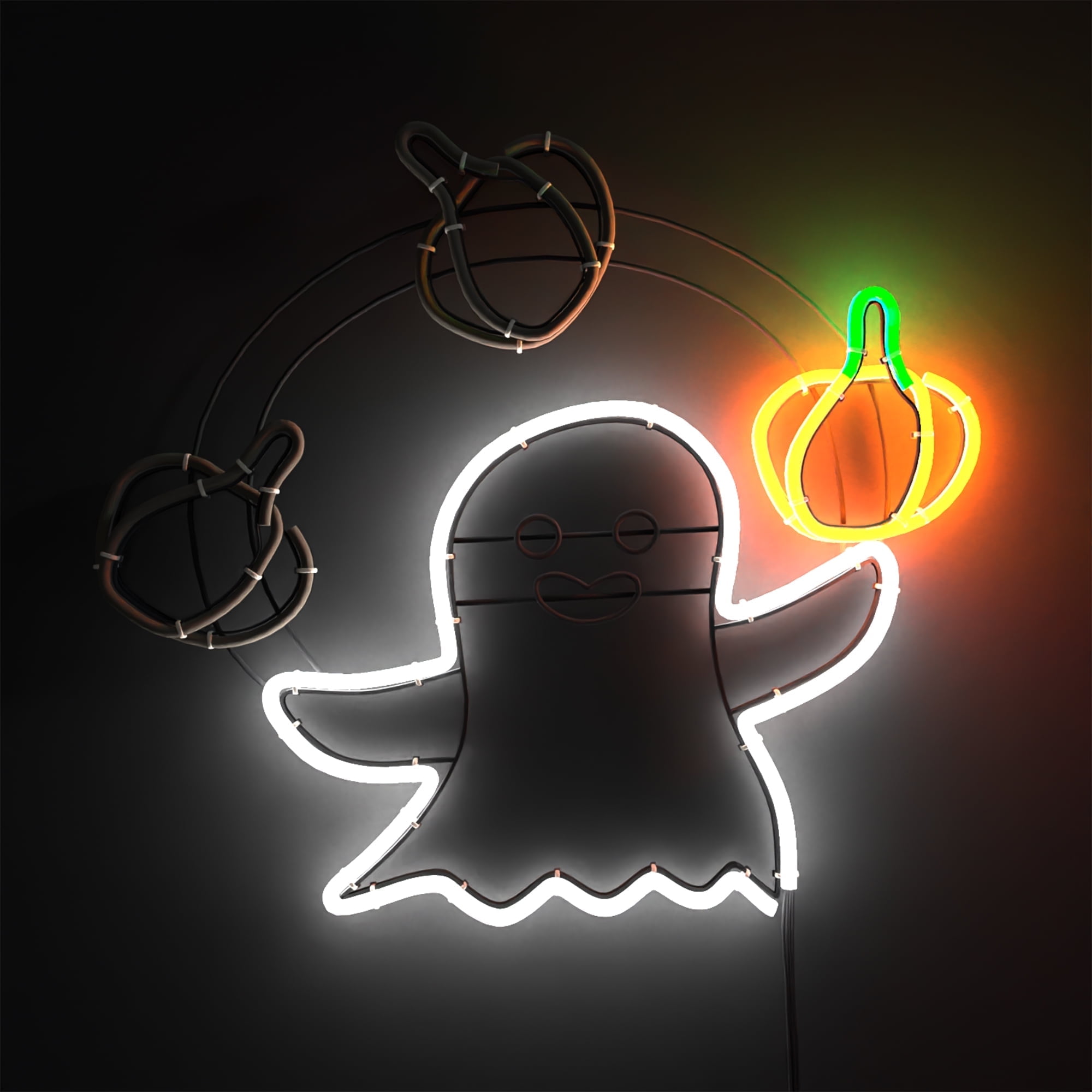 Beatineon Animated LED Neon Ghost Sign, Ghost Throwing Pumpkin Light with Multi-Color Options, Indoor Halloween Decor with Timer & Speed Control