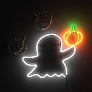 Beatineon Animated LED Neon Ghost Sign, Ghost Throwing Pumpkin Light with Multi-Color Options, Indoor Halloween Decor with Timer & Speed Control