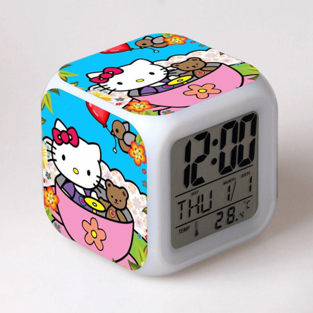 LED Alarm Clock Hello Kitty Pattern Creative Desk Table Clock Glowing ...